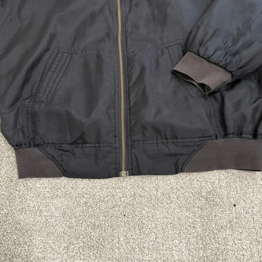 Vintage Black Silk Bomber‎ Jacket Men's Large Zip Front Ribbed Cuffs Roevelle